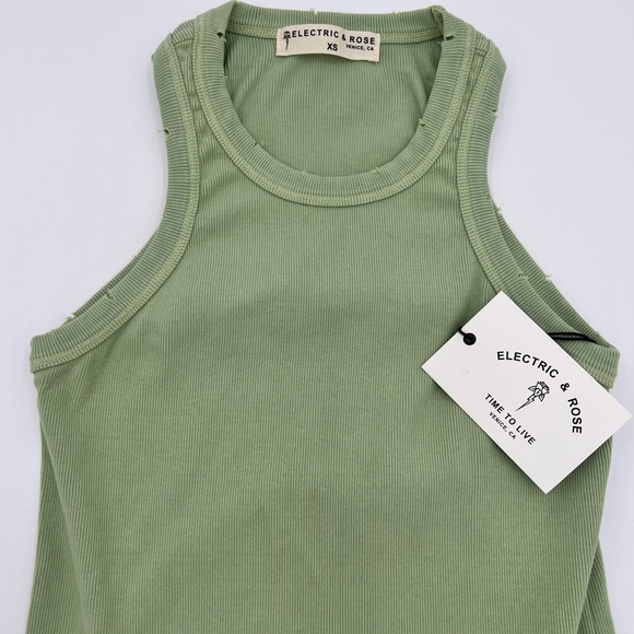 ELECTRIC & ROSE - Sinclair Stretch Ribbed Tank in Green - Picture 3 of 7